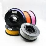 An arrangement of filaments of various colors. Top quality PLA 3D Filament made in EU.